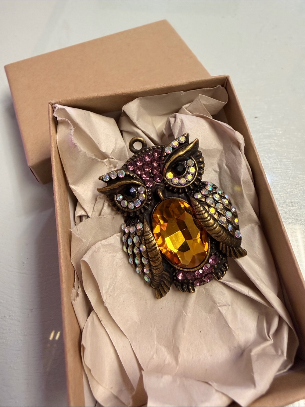 Betsey Johnson Antique Bronze Owl Necklace Pendant - Picture 1 of 3